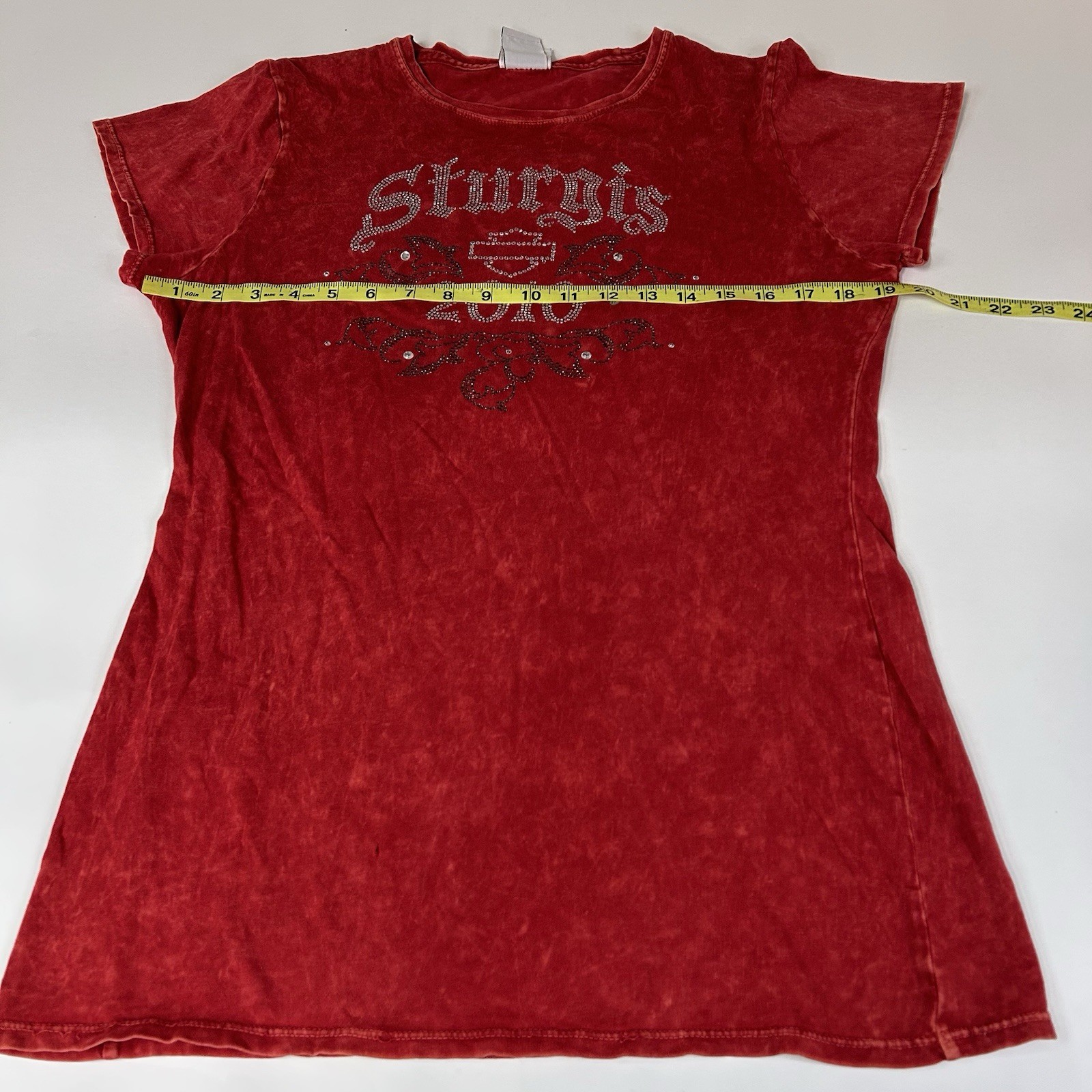 Y2K Harley Davidson Women’s Size Large Short Sleeve Shirt Sturgis 2010 Red #3987