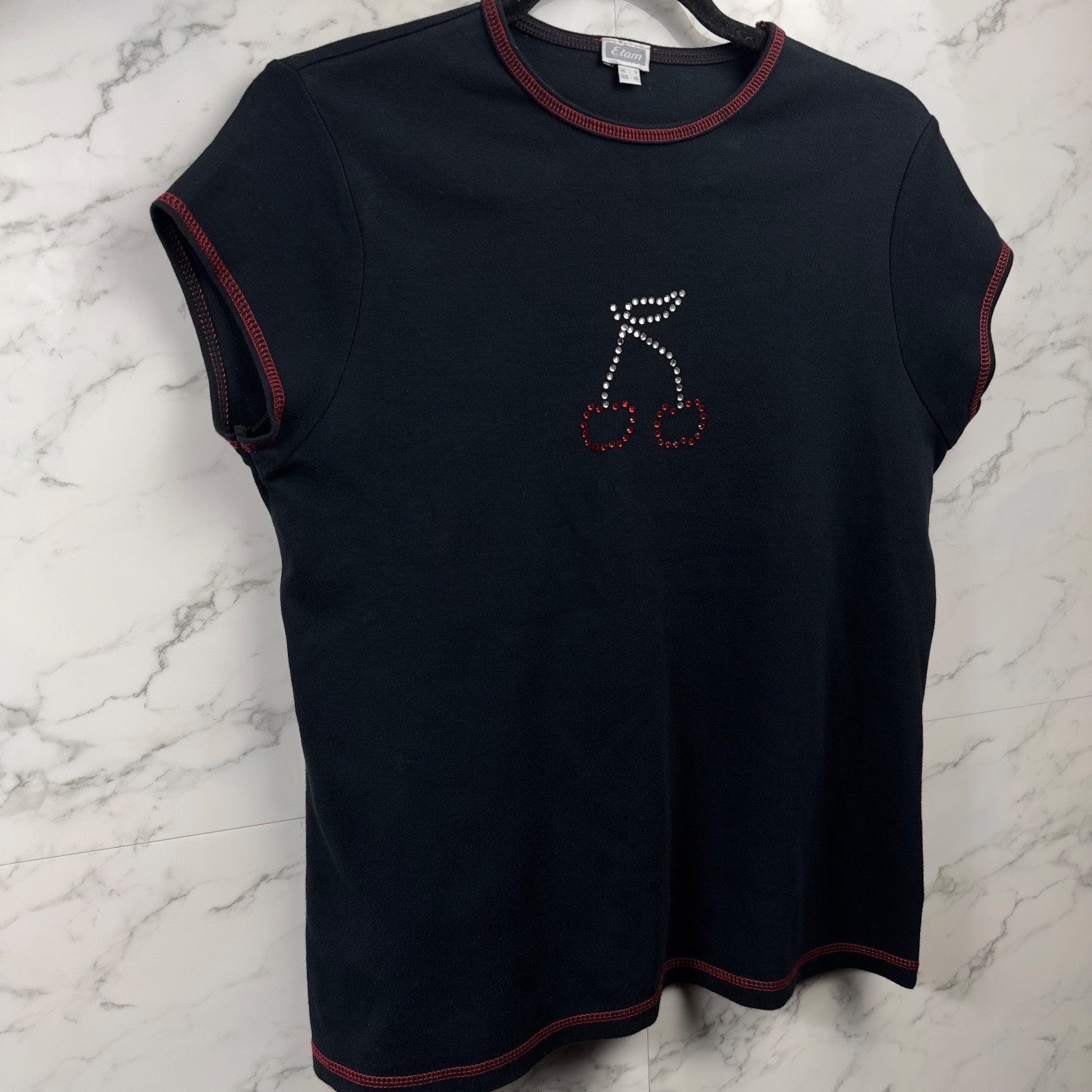 Etam Diamant Cherry Y2K T-shirt Top UK 18 EUR 46 Condition +4/5