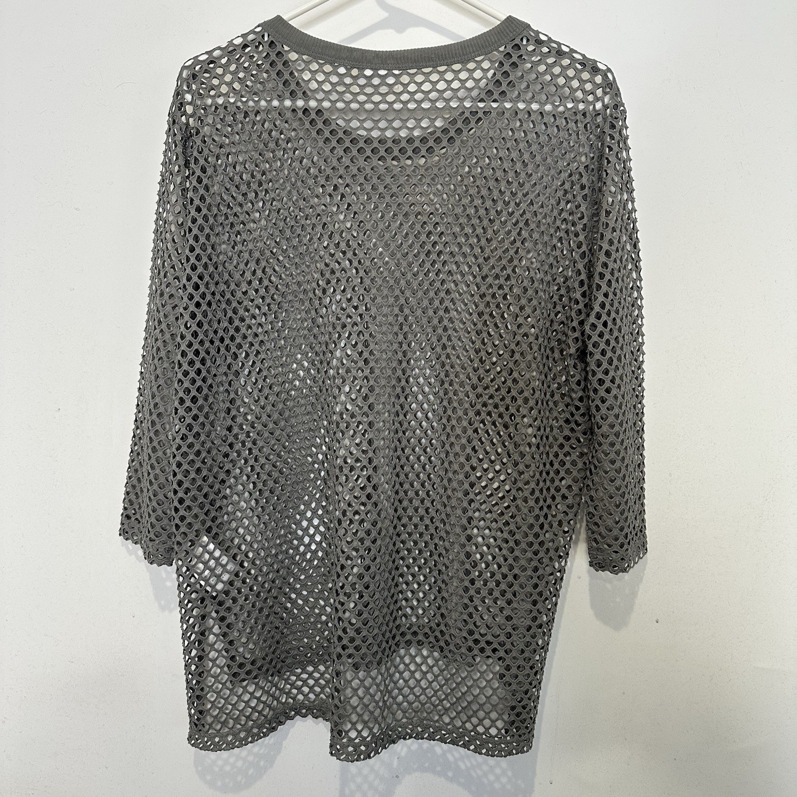 Tribal Jeans Womens Mesh Shirt Medium Gray 3/4 Sleeve Stretch Sheer Tunic Top