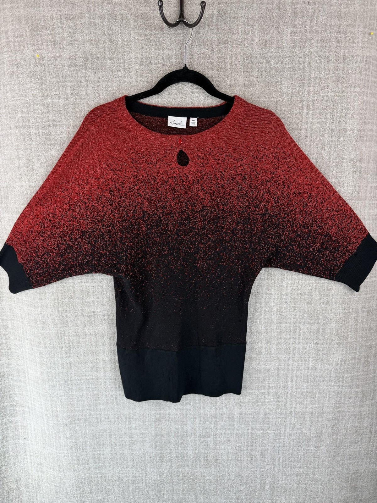 Kim Rogers Blouse Womens PM Red Black Kimono Dolman 3/4 Sleeve Lightweight