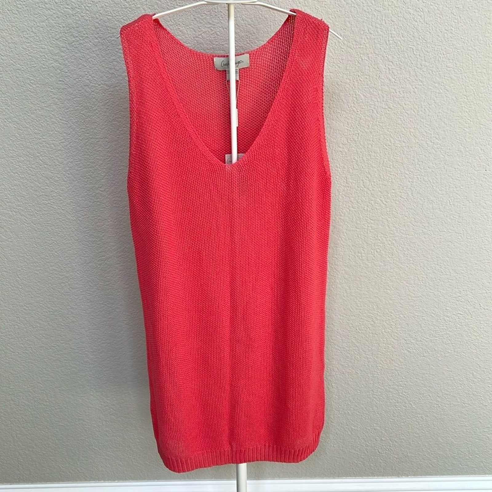 Charlie Paige Coral Knit Tunic Dress Long Tank Top Size Small Medium Lightweight