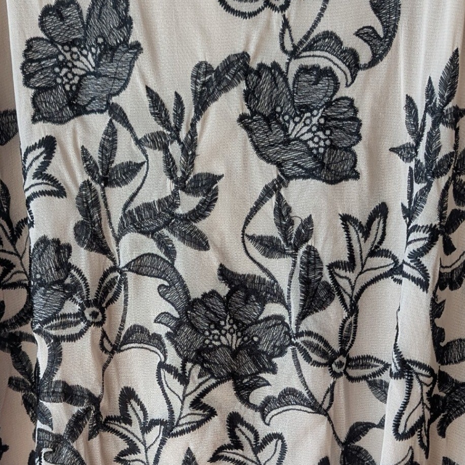 Layered Mesh Blouse Cream Black Floral Embroidered Sleeveless Top Sz L Romantic