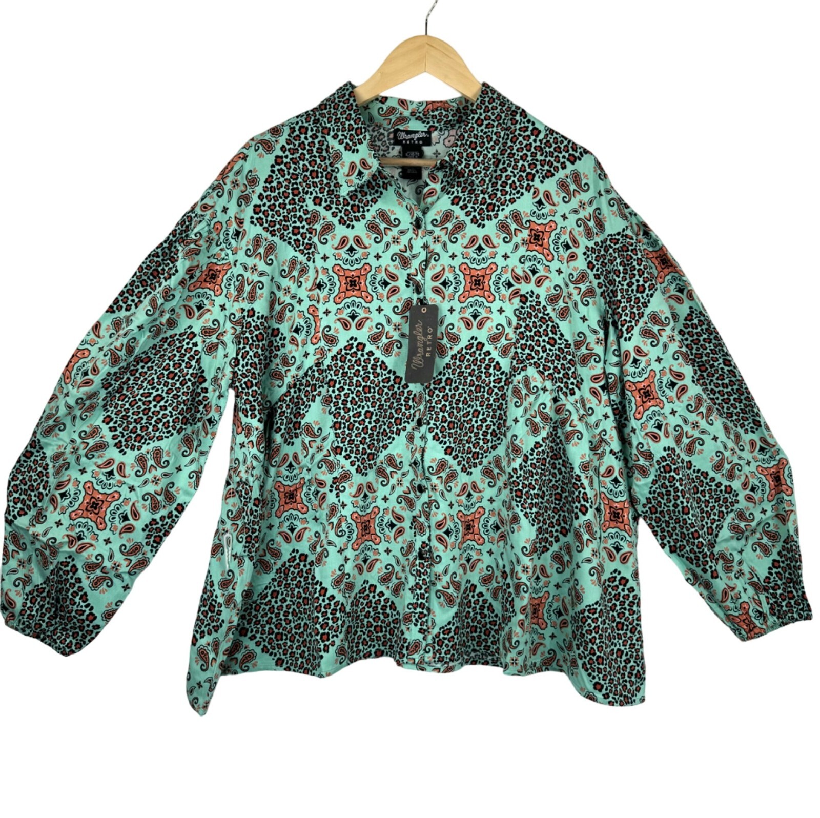 Wrangler Retro Paisley western snap button peplum blouse 90s cowgirl sz XL