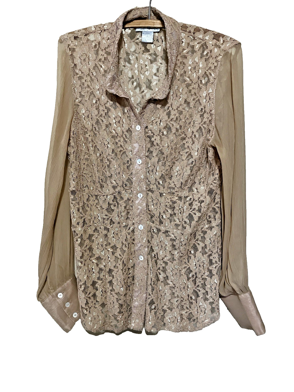 Vintage Spiegel Womens Size 12 Rose Button Lace Blouse Long Button Sleeves