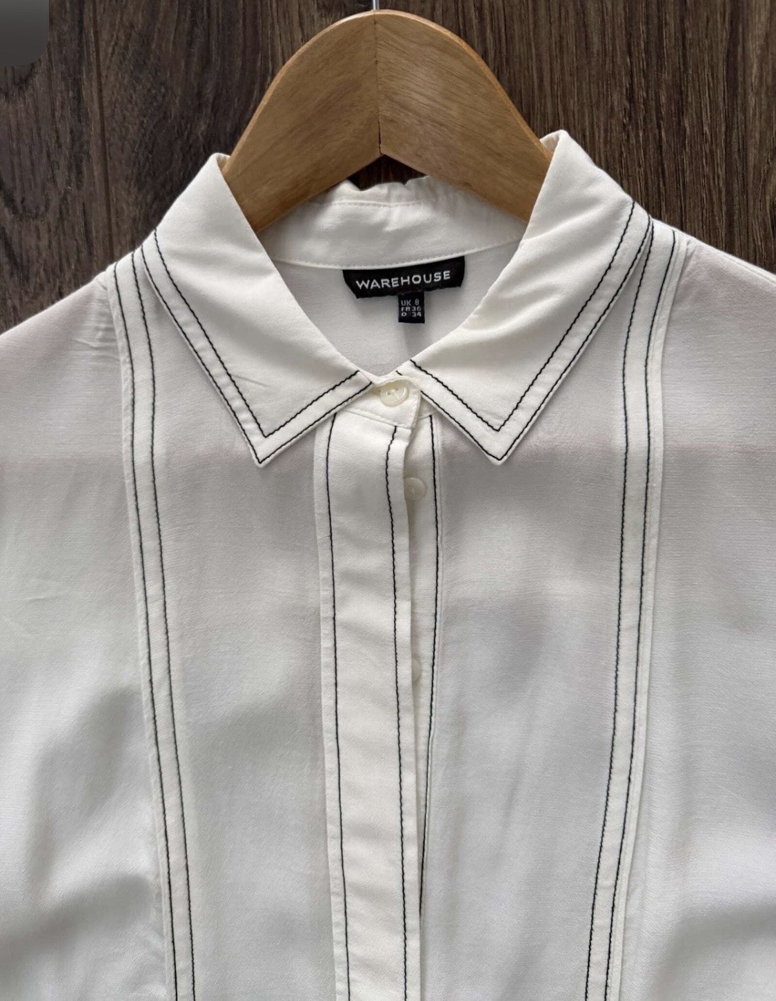 Warehouse White Long Sleeve Collared Button-Up Viscose Blouse Size 8