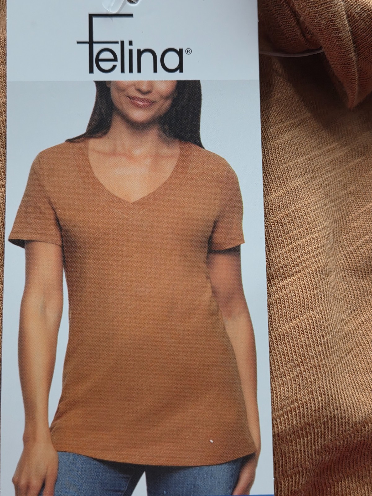 New Felina Women’s V-Neck Short Sleeve T-Shirt Brown Pink M L