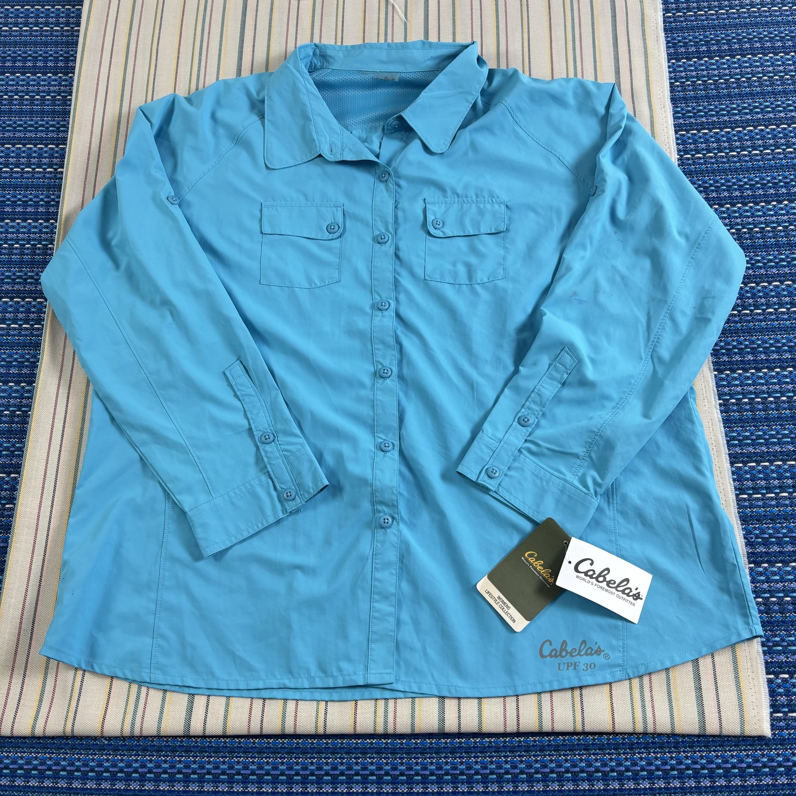 Cabela’s Shirt Womens 2XL Blue UPF 30 Long Sleeve Button Up Outdoor Hiking