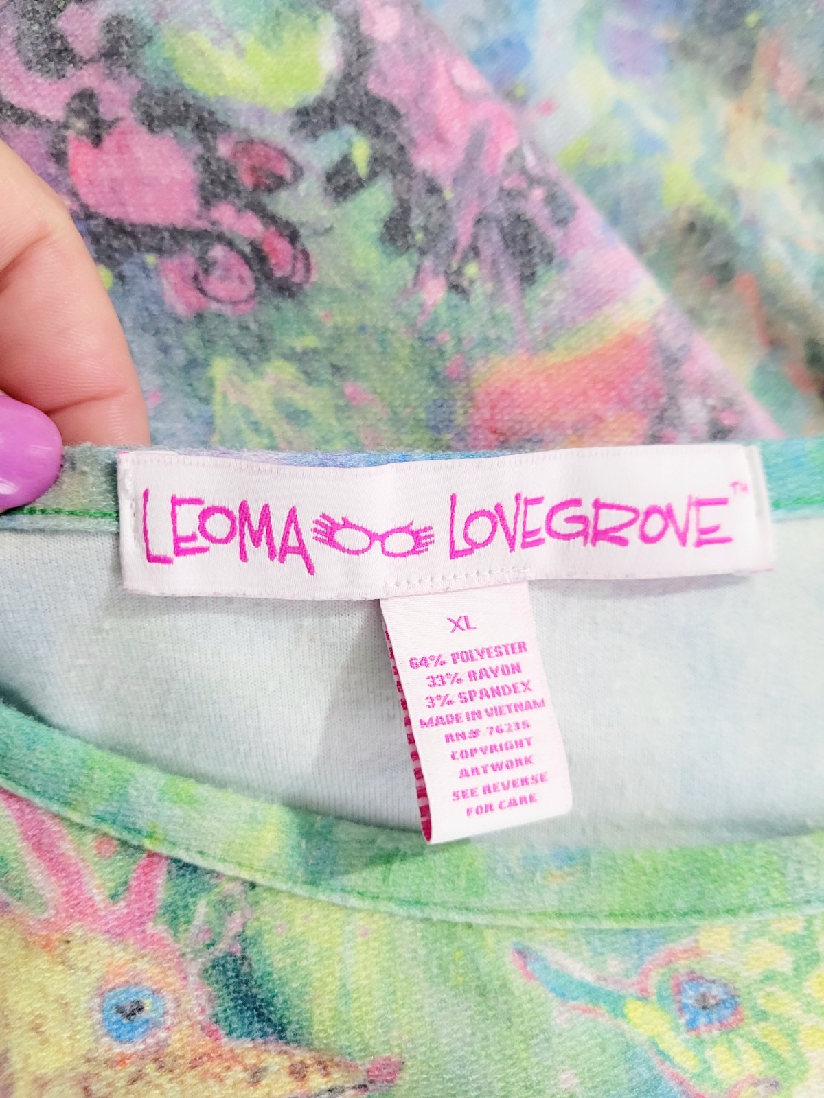 Leoma Lovegrove Size XL Sea Turtle Sweatshirt Coastal Art Ruffle Hem 3/4 Sleeve