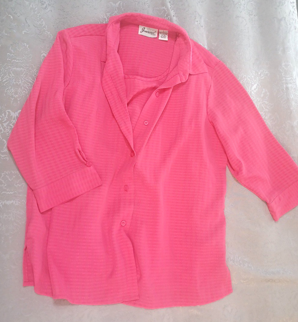 Joanna Women’s Textured Pink Double Layer Tank Blouse Top Sz L 3/4 Sleeve