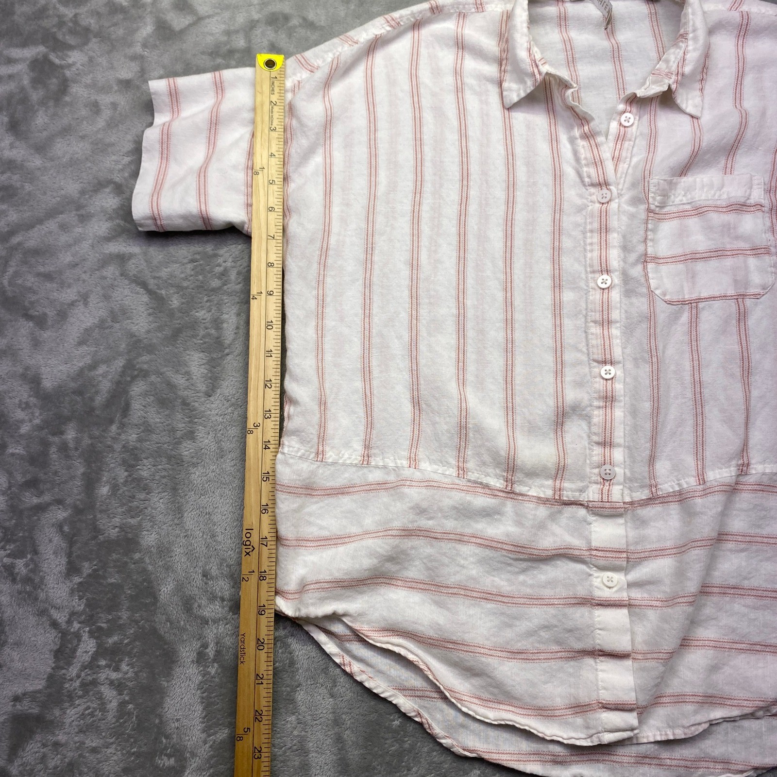 Athleta Anguilla Striped Linen Button Down Shirt Womens XS S/S White Pink