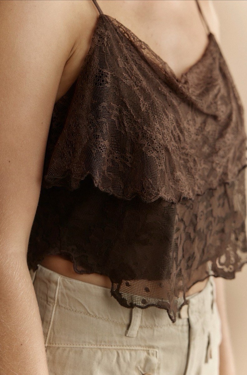 NWT FREE PEOPLE Rose Gold Lace Top XS DOUBLE ESPRESSO/DK BROWN