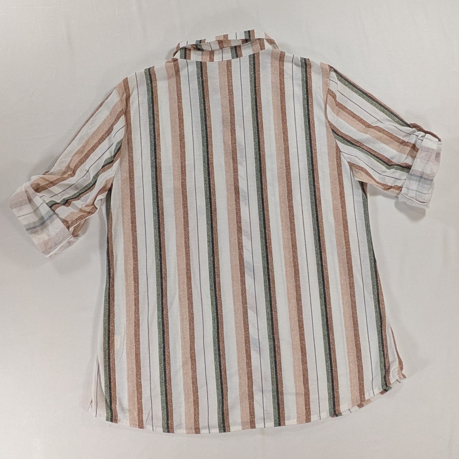 Eden Olivia Blouse Large 3/4 roll tab sleeve button up Multi Stripe women’s
