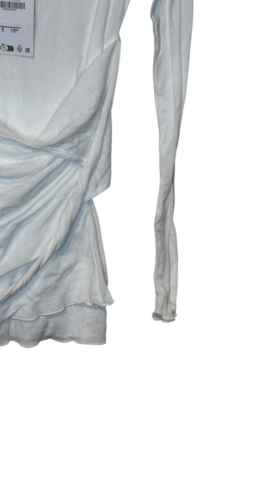 Zara Women Top Semi Sheer Layered Boatneck Long Sleeve White Cotton Small NWT