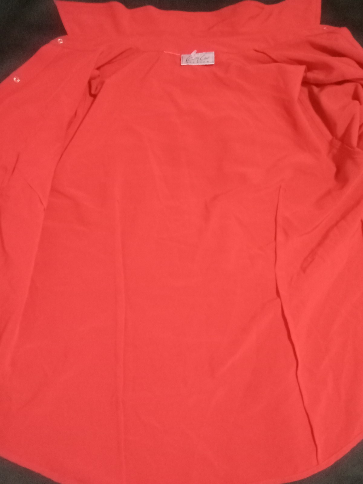 Kathy Che Red Utility Button-Up Blouse Women’s Roll Tab Shirt Chest Pockets