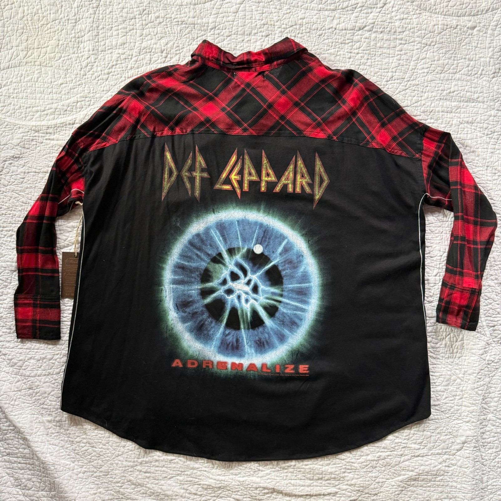 Trunk LTD Def Leppard Adrenalize Red Plaid Button Up Size S Oversized 90s Grunge