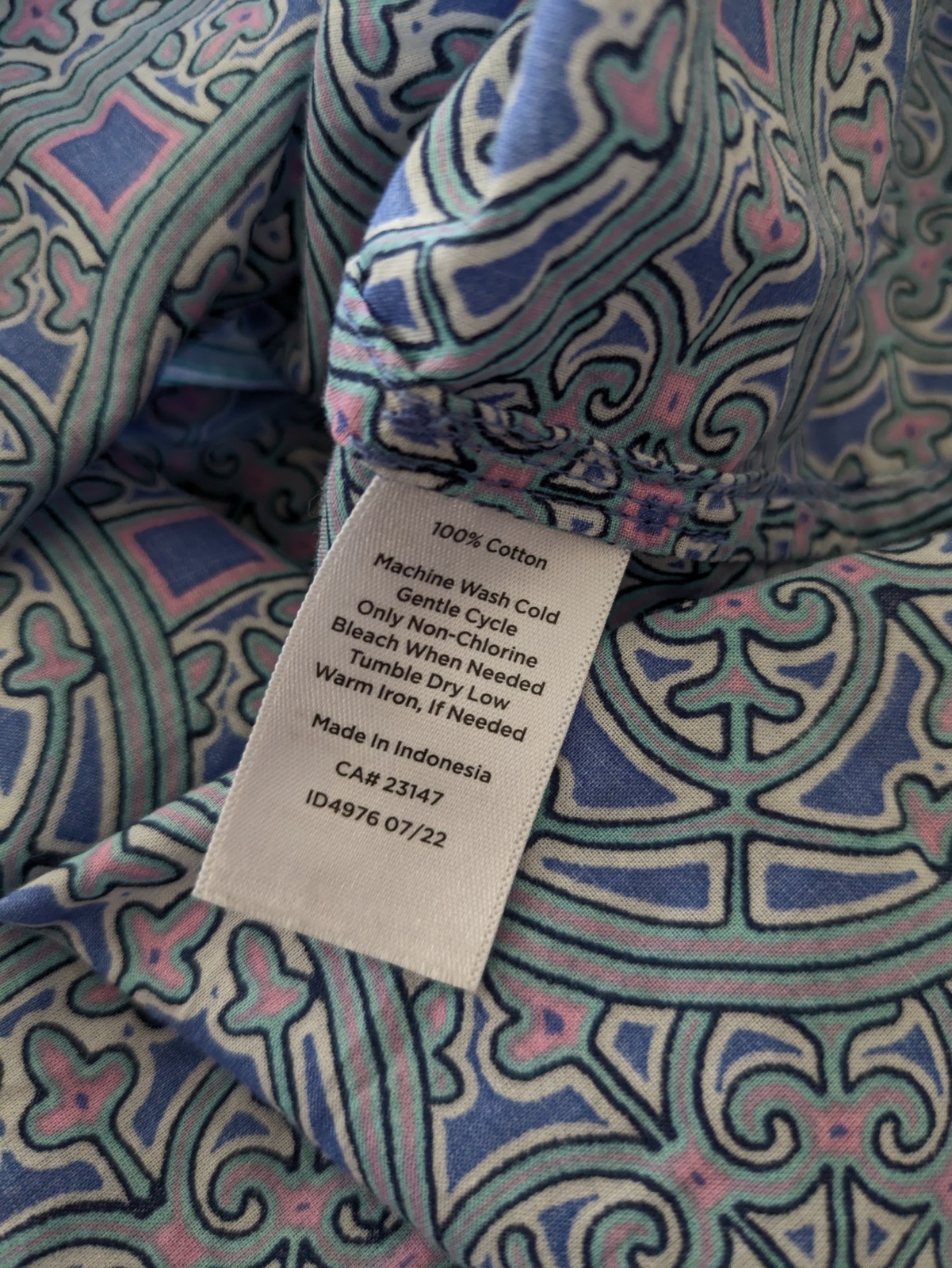 Talbots Stained Glass Medallion Band Collar Popover Blouse Blue/Pink Women’s P