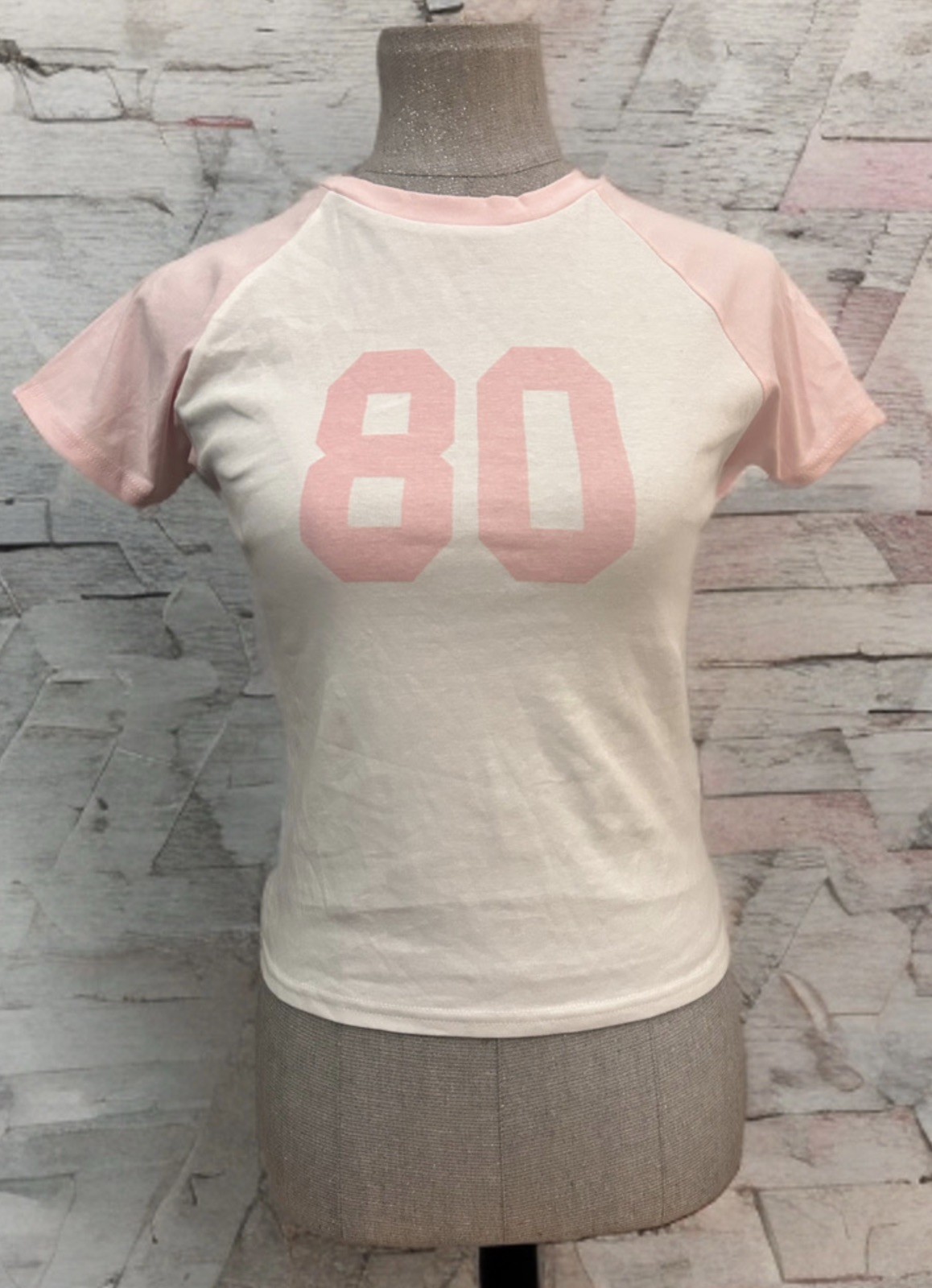 80s Vintage Pink White Cropped T-Shirt Sportswear Made in USA Small