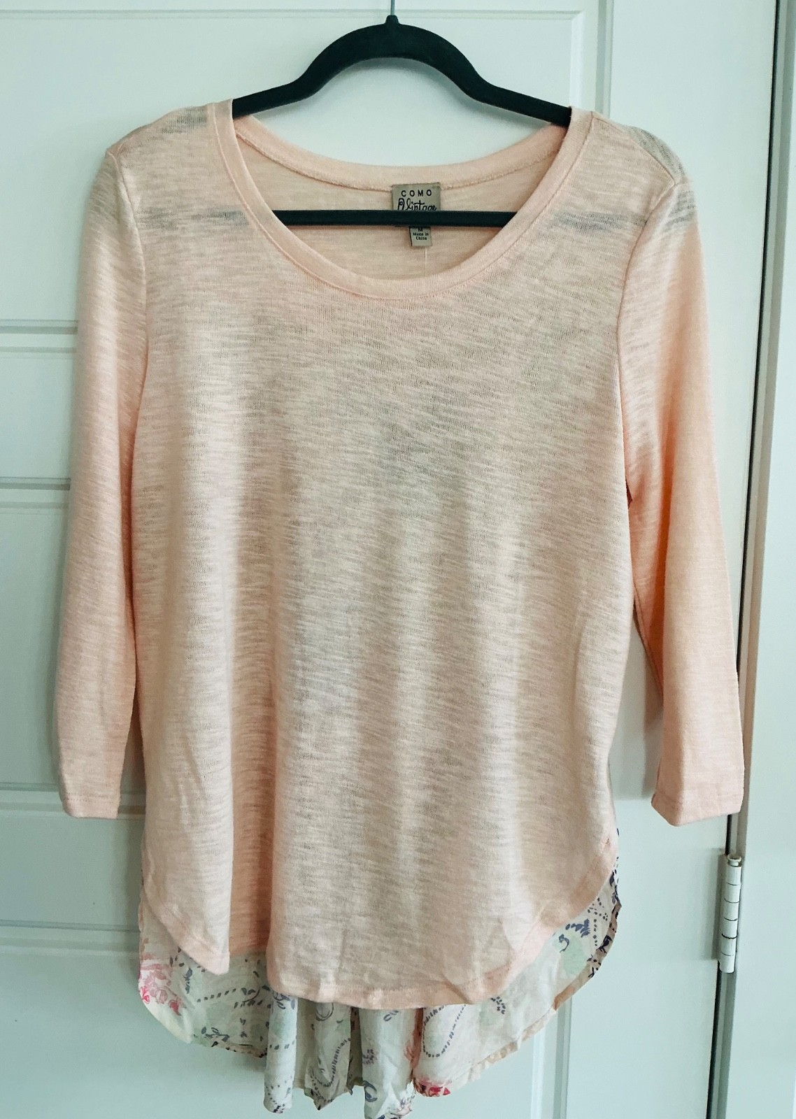 COMO Vintage Woman’s Medium Pink Multi Long Sleeve High Low Hem Top NWT