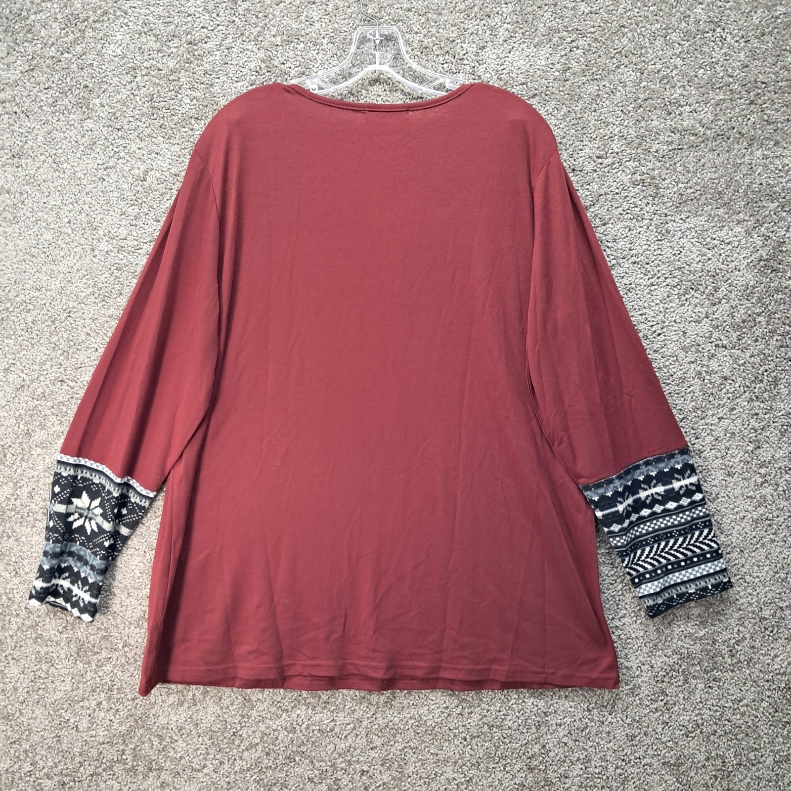 Emery Rose Womens 3XL Burgundy Fair Isle V-Neck Long Sleeve Top Pullover 7217
