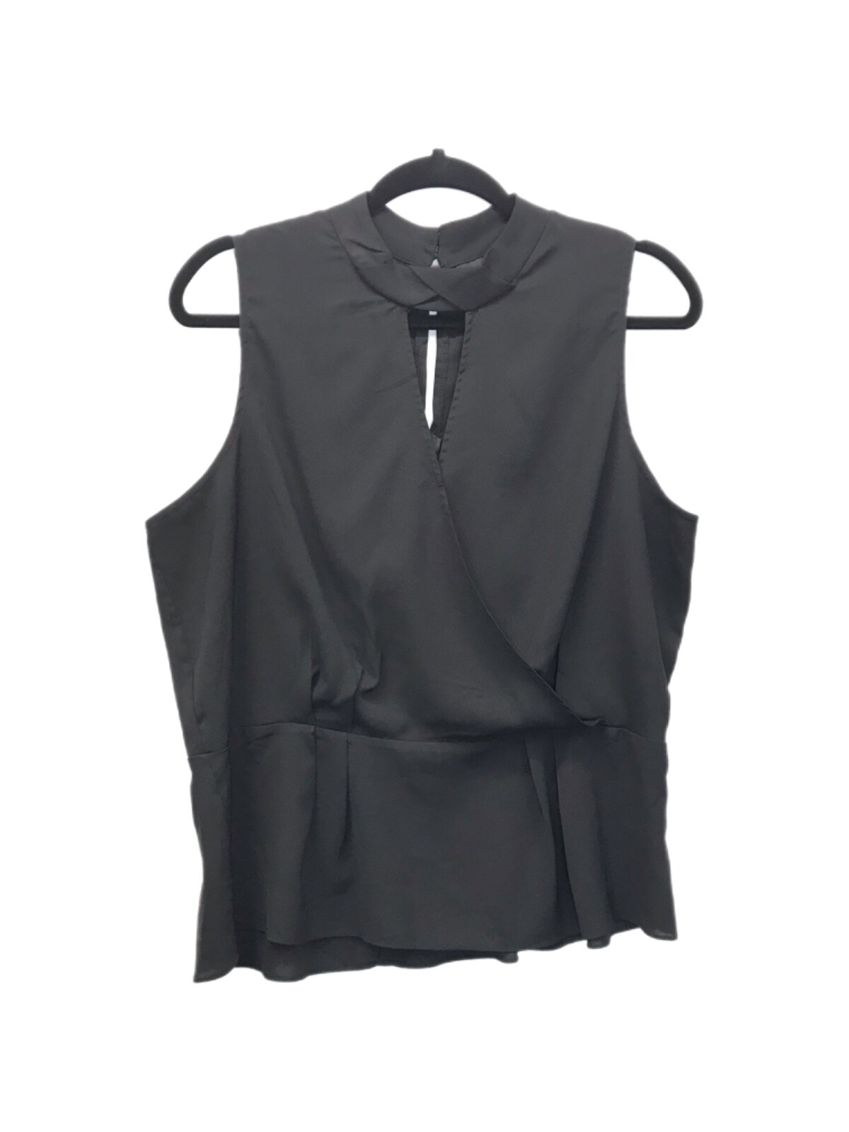 7th Avenue Design Studio Top Black Sleeveless Peplum Faux Wrap Keyhole Blouse