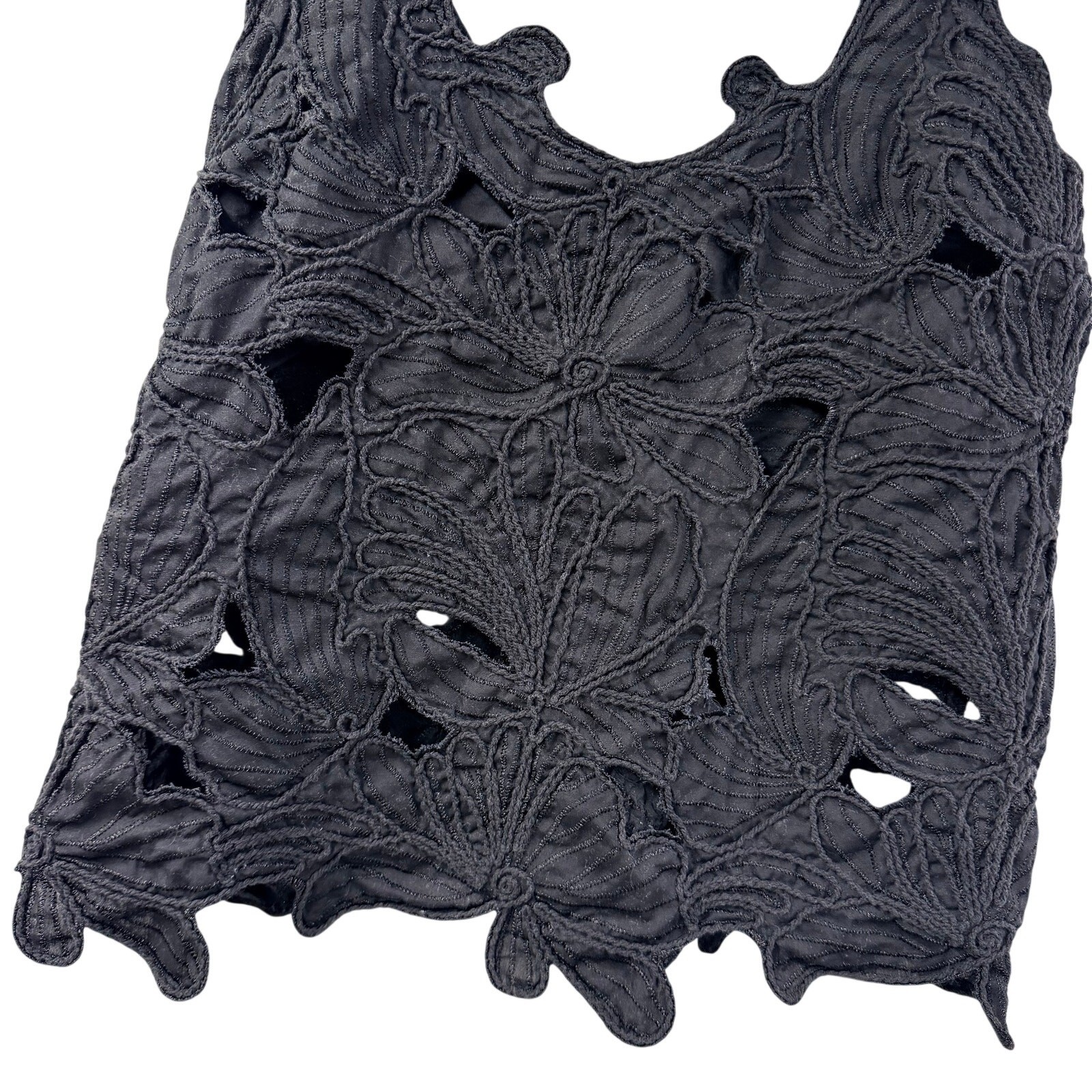 Black Lace Tank Top Open Back Spaghetti Strap Small H&M Cotton