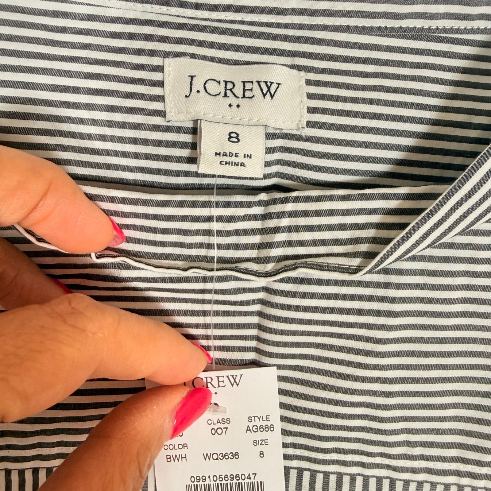 J.Crew Women Black White Striped Funnel Neck Button Shoulder Top AG686 Size 8