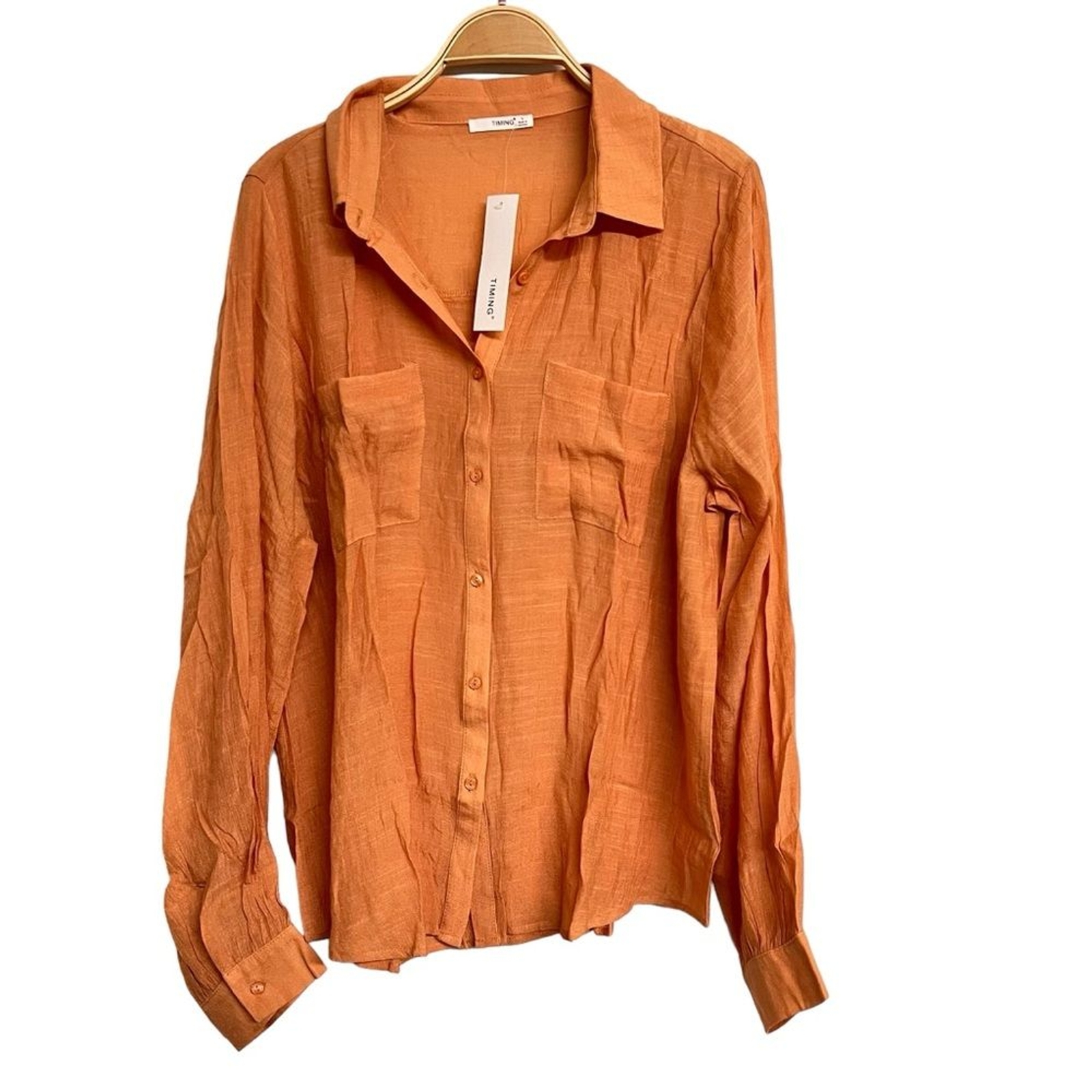 New Timing Los Angeles Lightweight Button Down Long Sleeve Top Shirt in Apricot