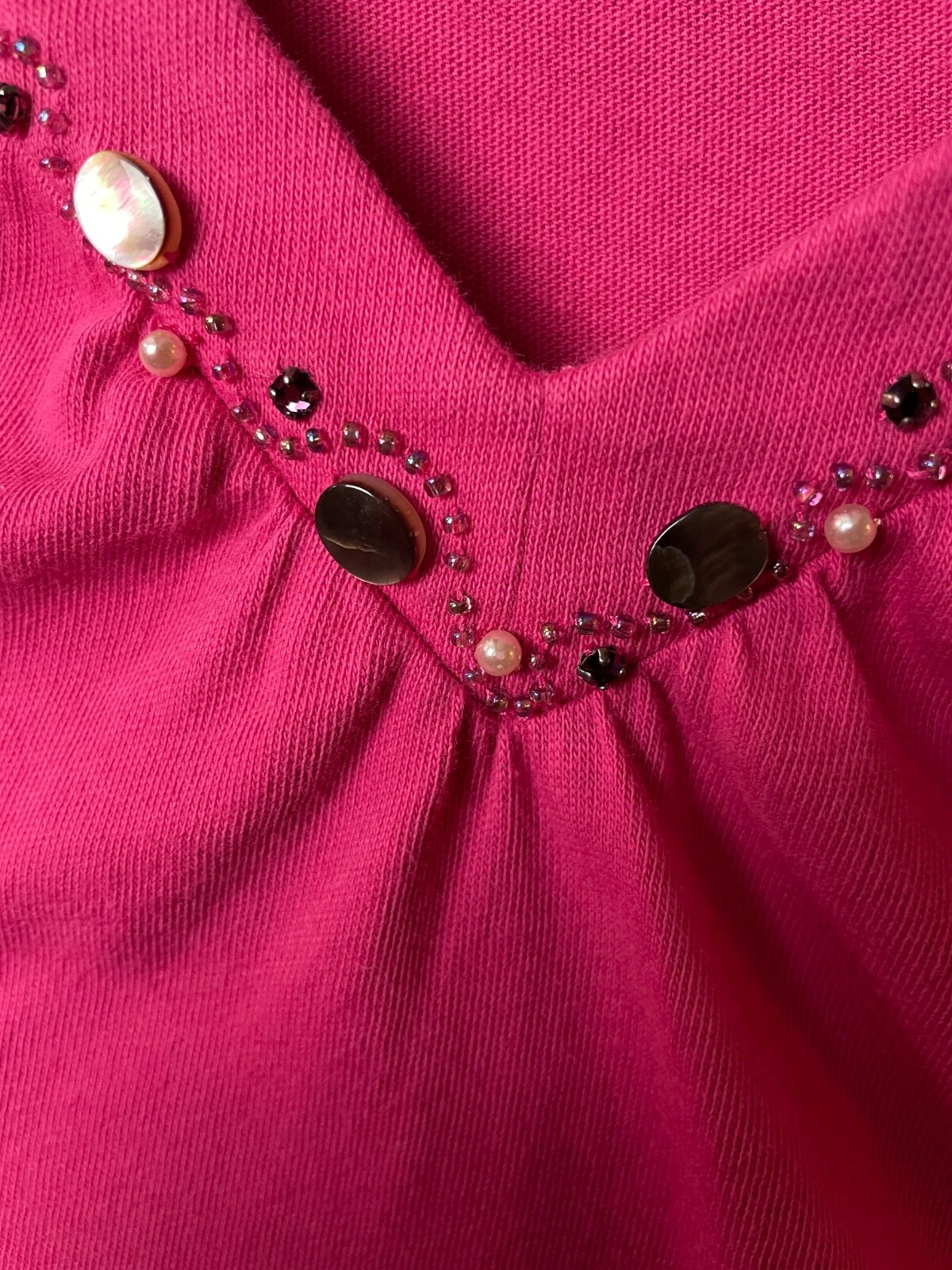 Sigrid Olsen Top Tank Womens M Hot Pink Fuchsia Beading Sleeveless Summer