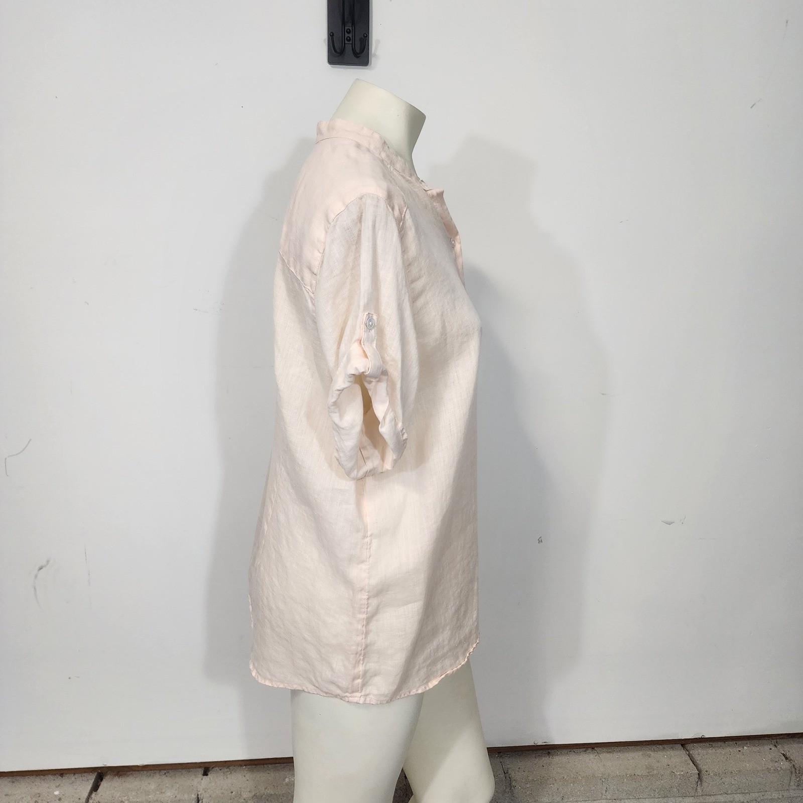 J. Jill Womens Large Peach Pink 100% Linen Button Down Short Sleeve Shirt