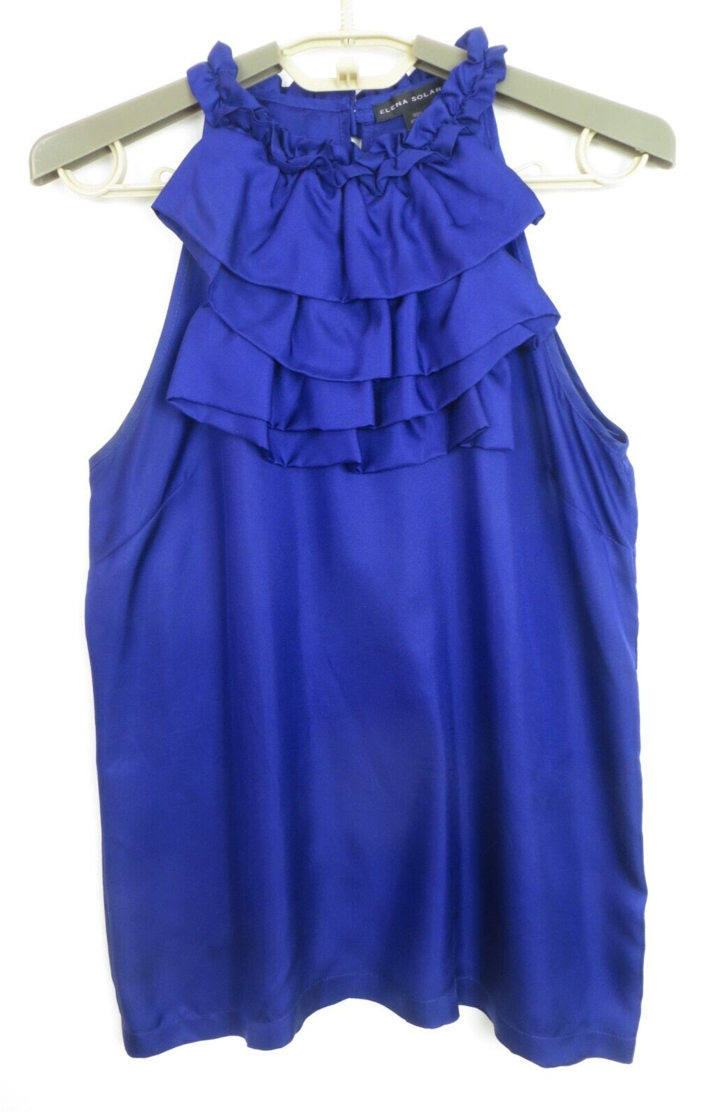 ELENA SOLANO Women’s Lightweight Silk Halter Top Ruffle Cornflower Blue Size S