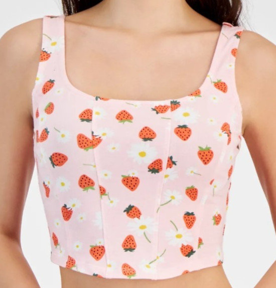 Grayson Threads Pink Cropped Strawberry Print Tank Top Size-Large