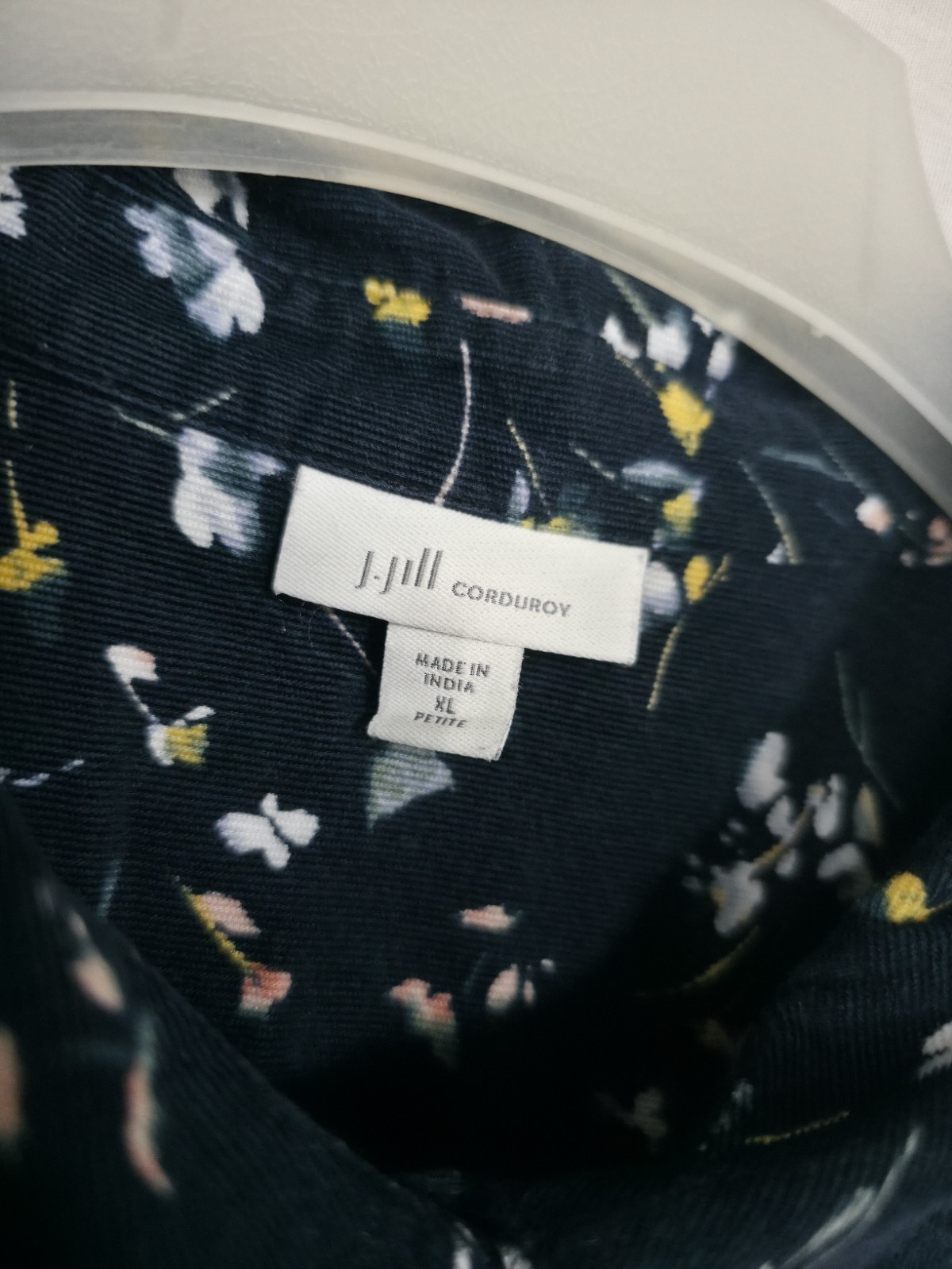 J.Jill Corduroy XL Petite Button Front Long Sleeve Fine-Wale Shirt Navy Floral