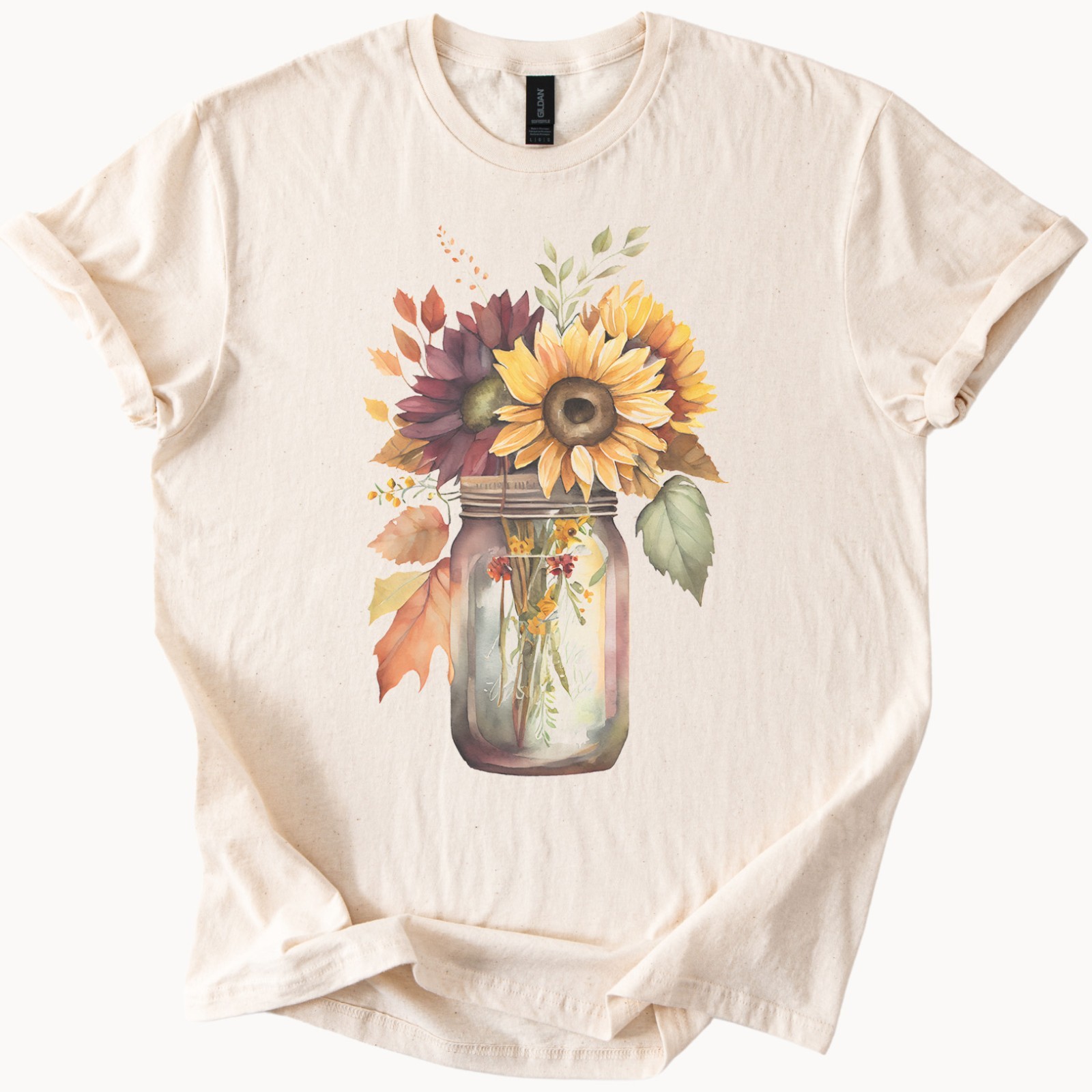 Sunflower Mason Jar Tshirt Autumn Floral Graphic Fall Flowers Cozy Shirt