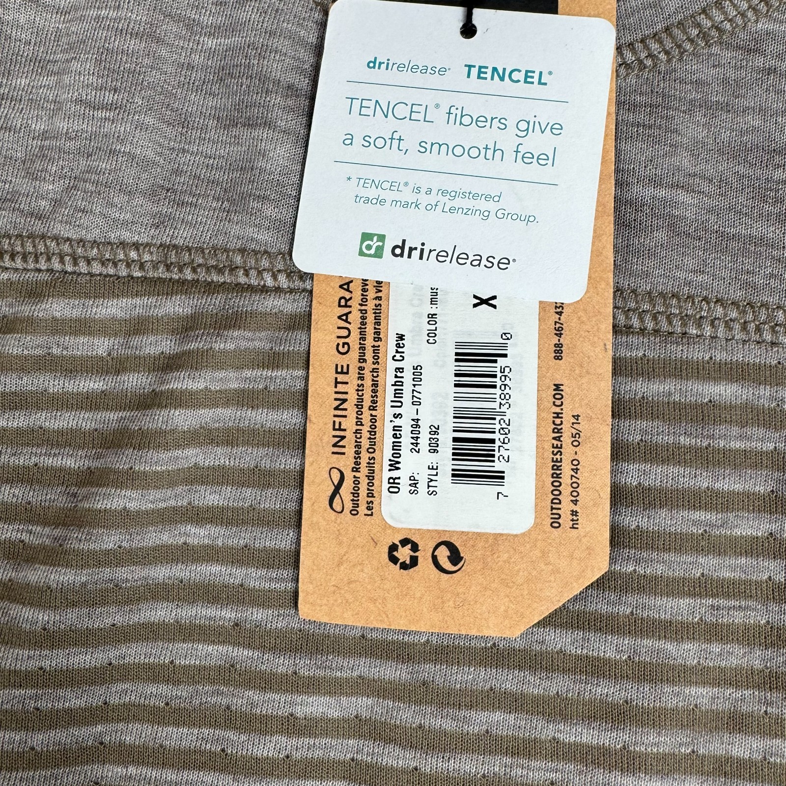 Outdoor Research Umbra Crew Long Sleeve Shirt Brown Striped Tencel Womens XS