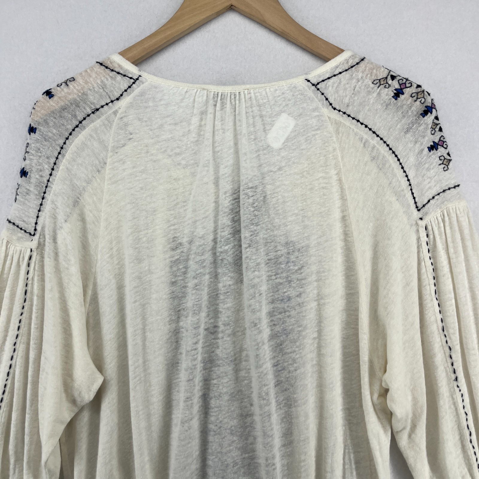 LUCKY BRAND Top 1X Plus Boho Peasant Tunic Tassel Tie Slub Linen Blend Off White