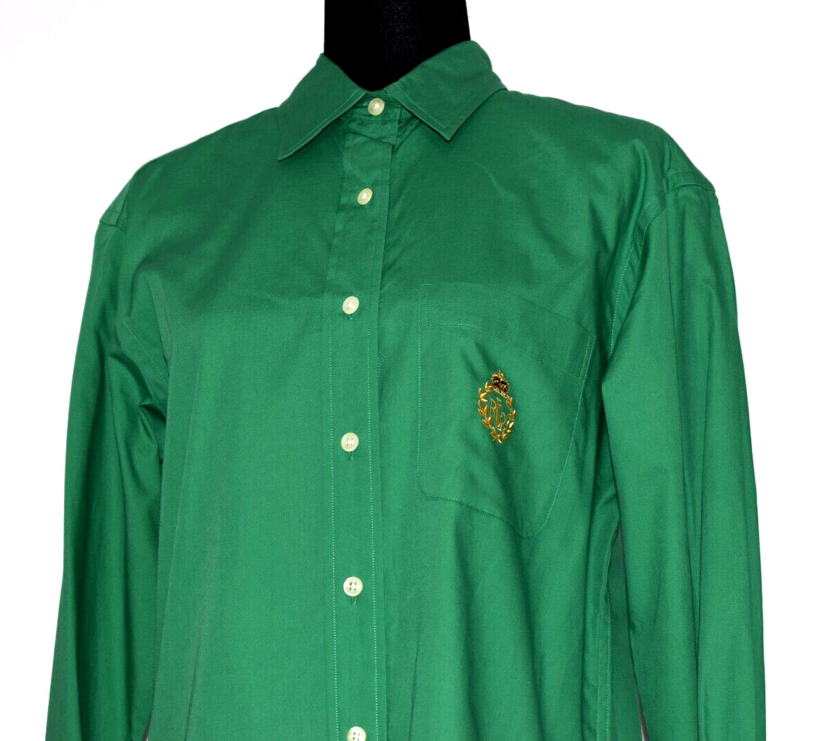 NWT Lauren Ralph Lauren Sz 8 Green Embroidered Cotton Collared Shirt Fairway