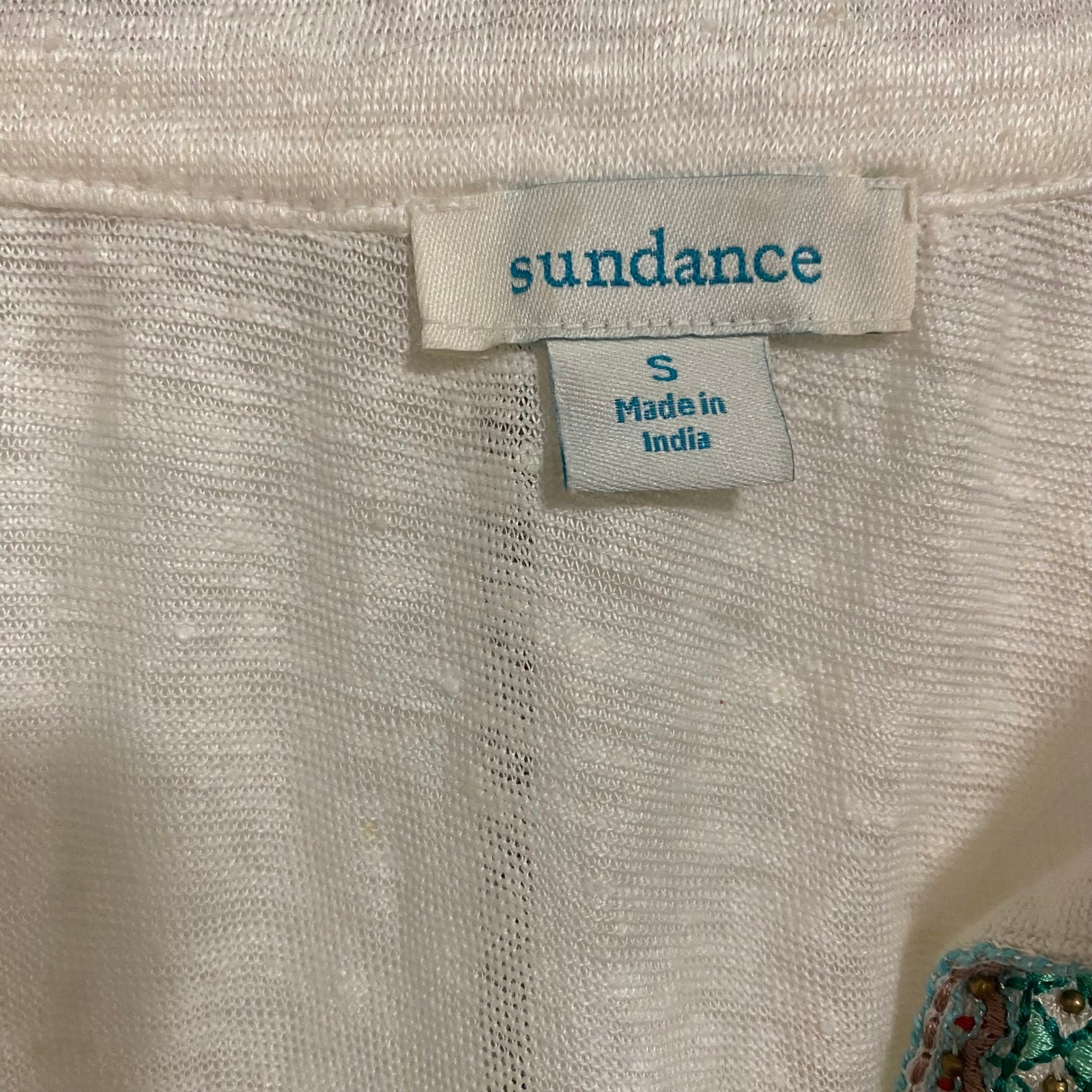 Sundance Embroidered Blouse Womens S Cream Coastal Boho Linen Tassel Top