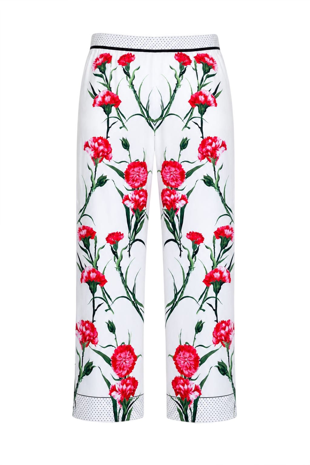 Vintage Floral Print Cotton Trousers White Red Women’s Size M