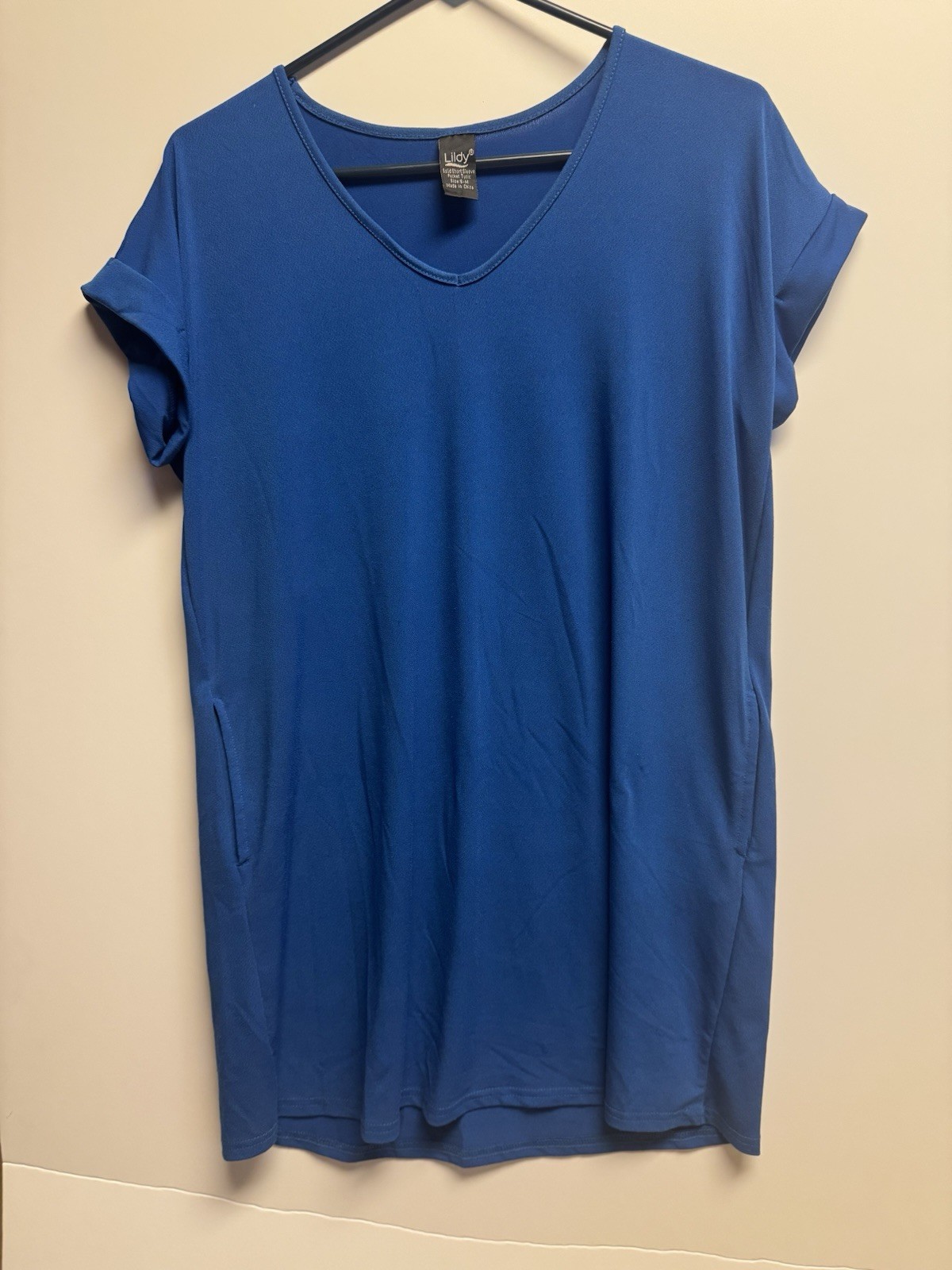 Lildy Women’s Pocket Tunic Top Size S-M Short Sleeve In Royal Blue