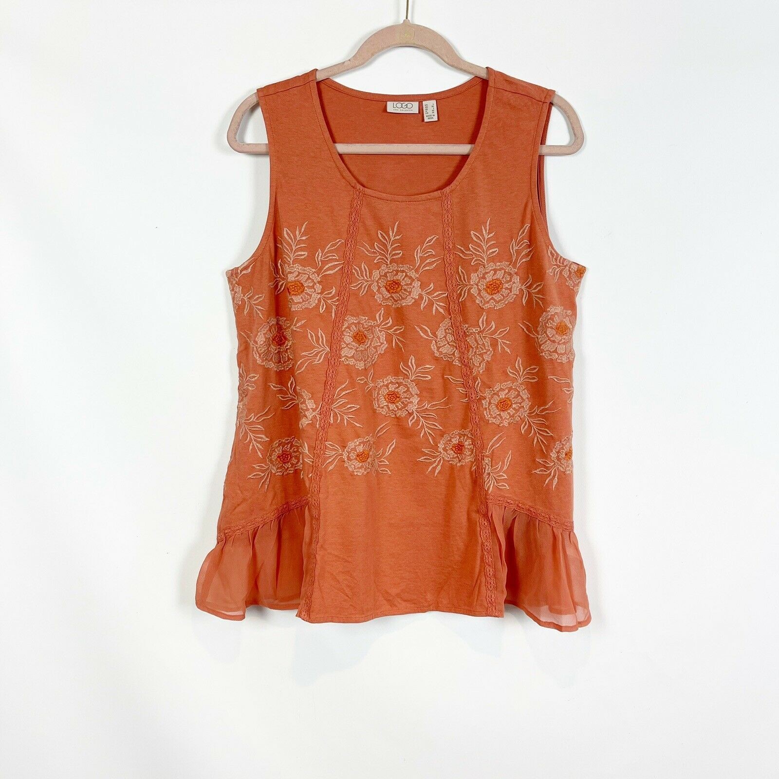 LOGO Lori Goldstein Knit Tank Coral Orange XXS Embroidered NWOT A302462