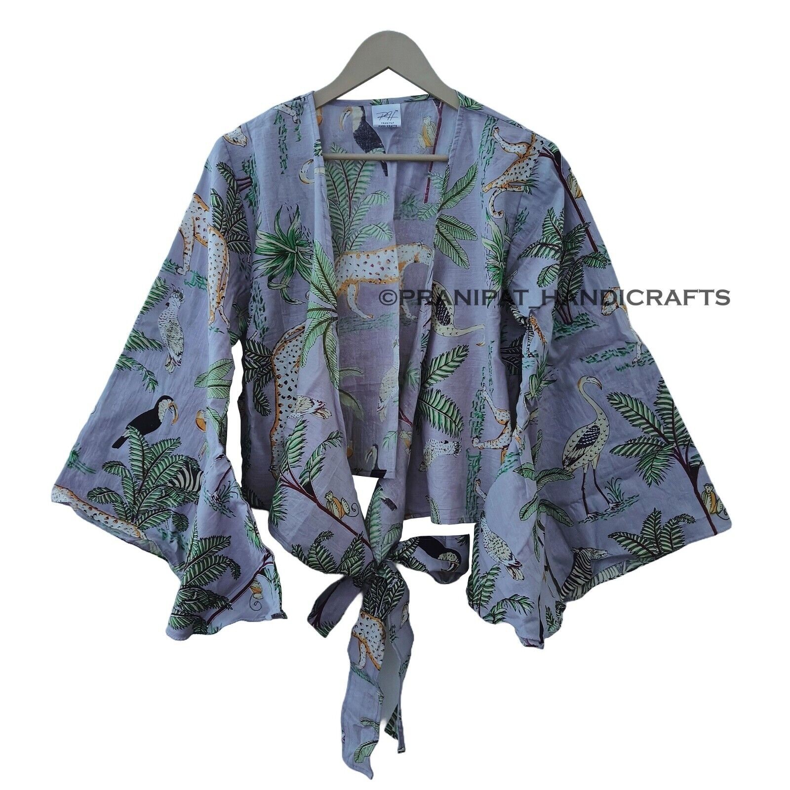 Indian Jungle Cotton 70′ Retro Bell Sleeves Gray Women Beach Hippie Crop Top