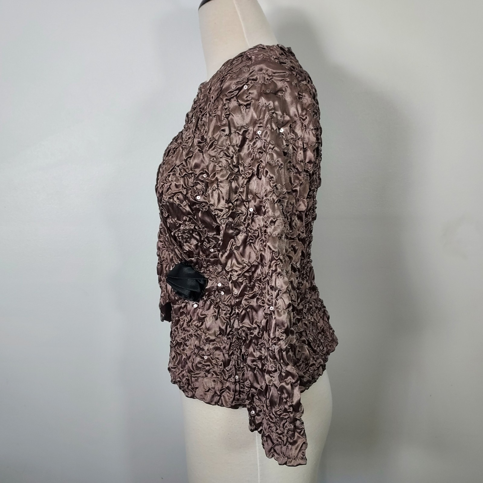 Cachet Evening Wear Top Sequin Faux Wrap Party Formal Women Size Small Brown