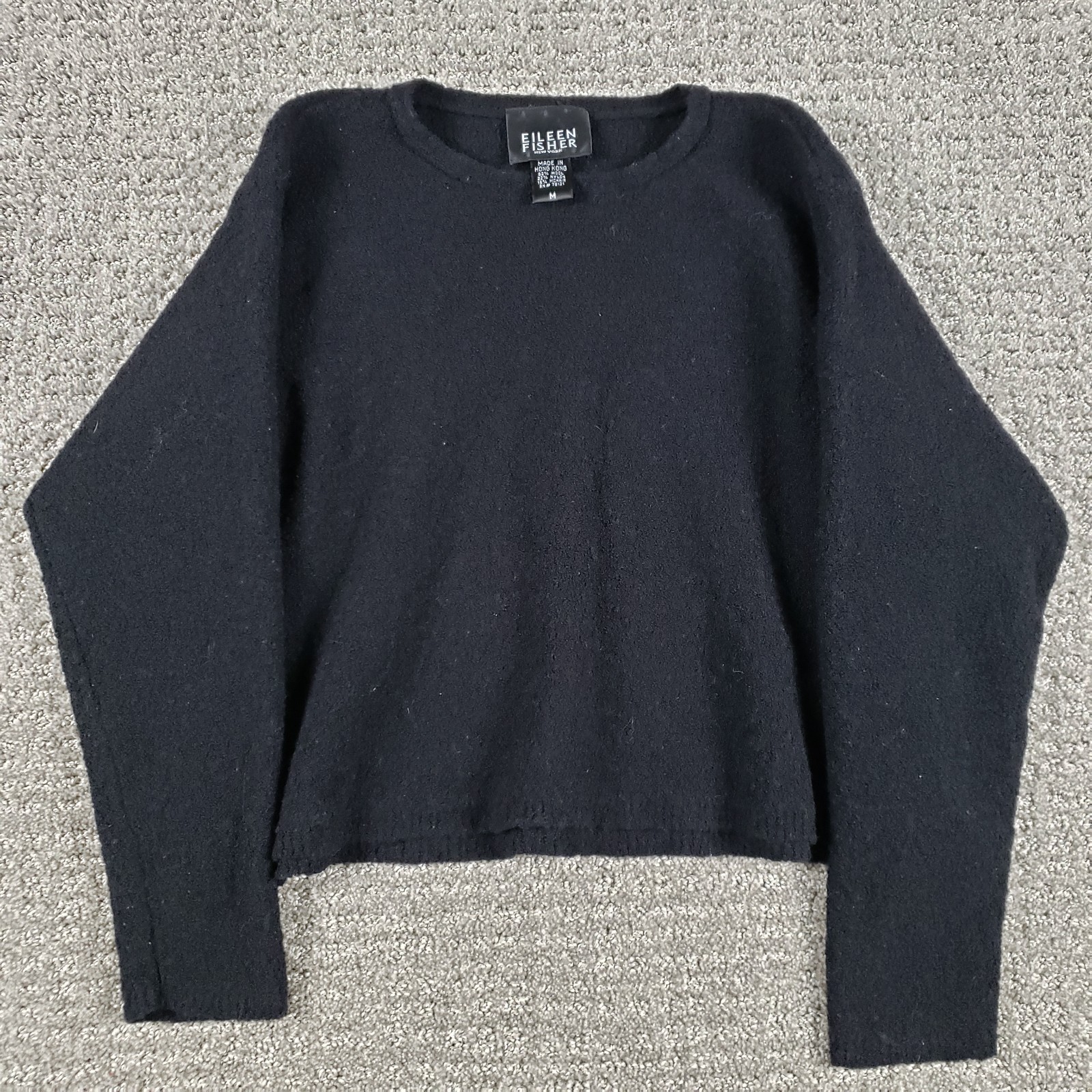 Eileen Fisher Vintage Sweater Womens (M) Black Wool Mohair Blend Boxy Crewneck