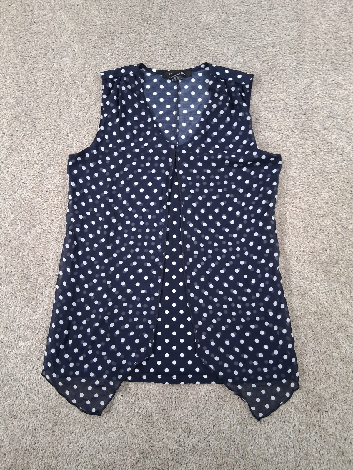 Adele & May Medium Womens Sleeveless Shirt Blue White Polka Dot Polyester Blend