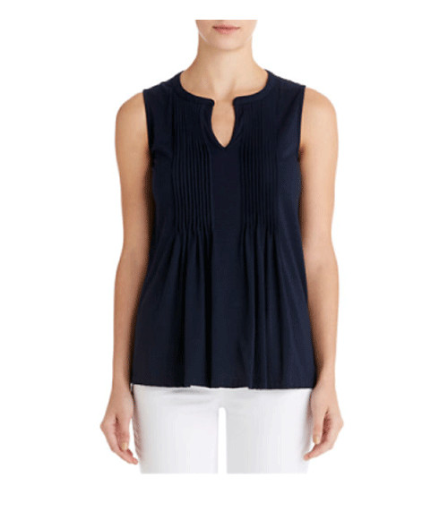 NEW JONES NEW YORK NAVY BLUE COTTON PLEATED TOP BLOUSE SIZE M