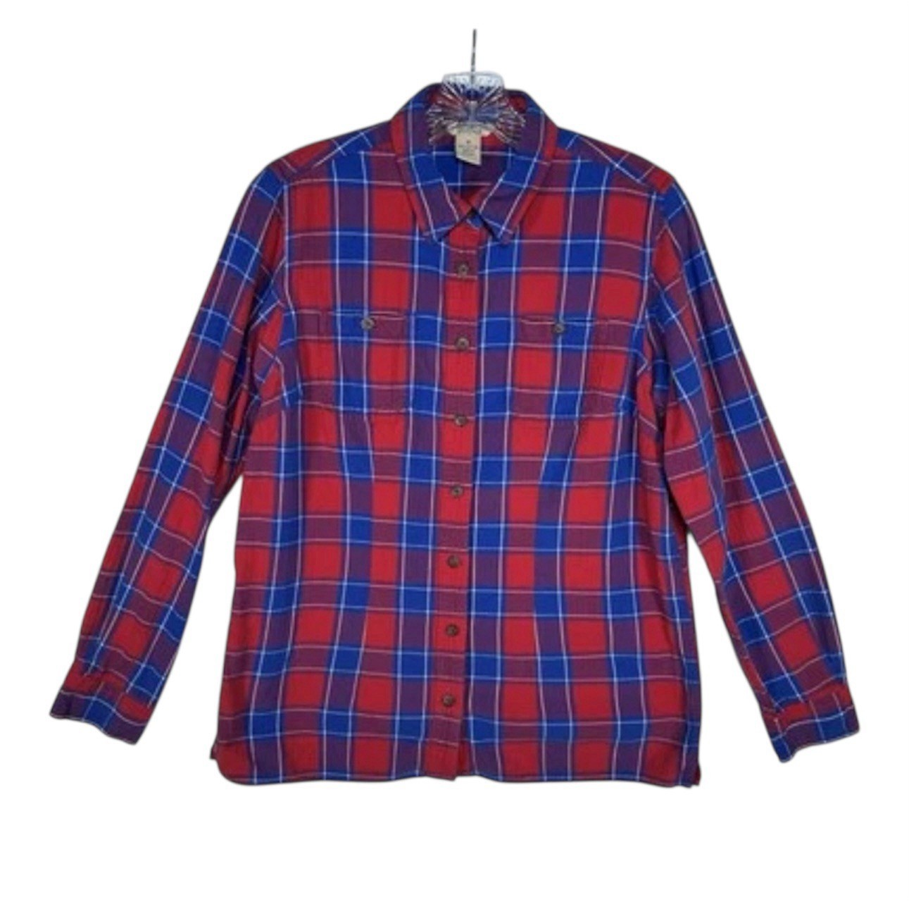 Duluth Trading Co Free Swingin Flannel Shirt Medium M Red Blue Plaid Gorpcore