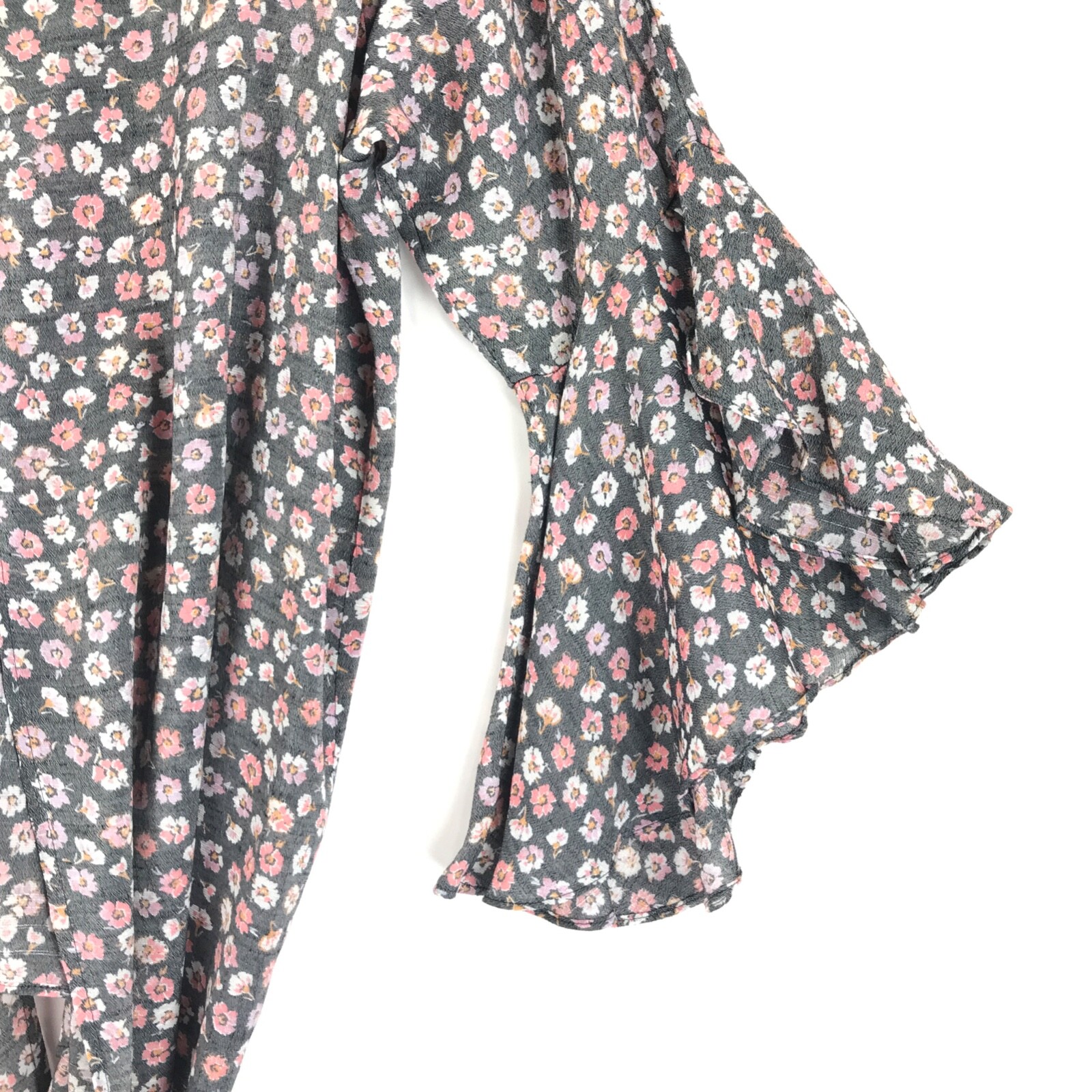 Lauren Conrad Back Slit Blouse Women’s XL Gray Pink Floral 3/4 Sleeve Pullover