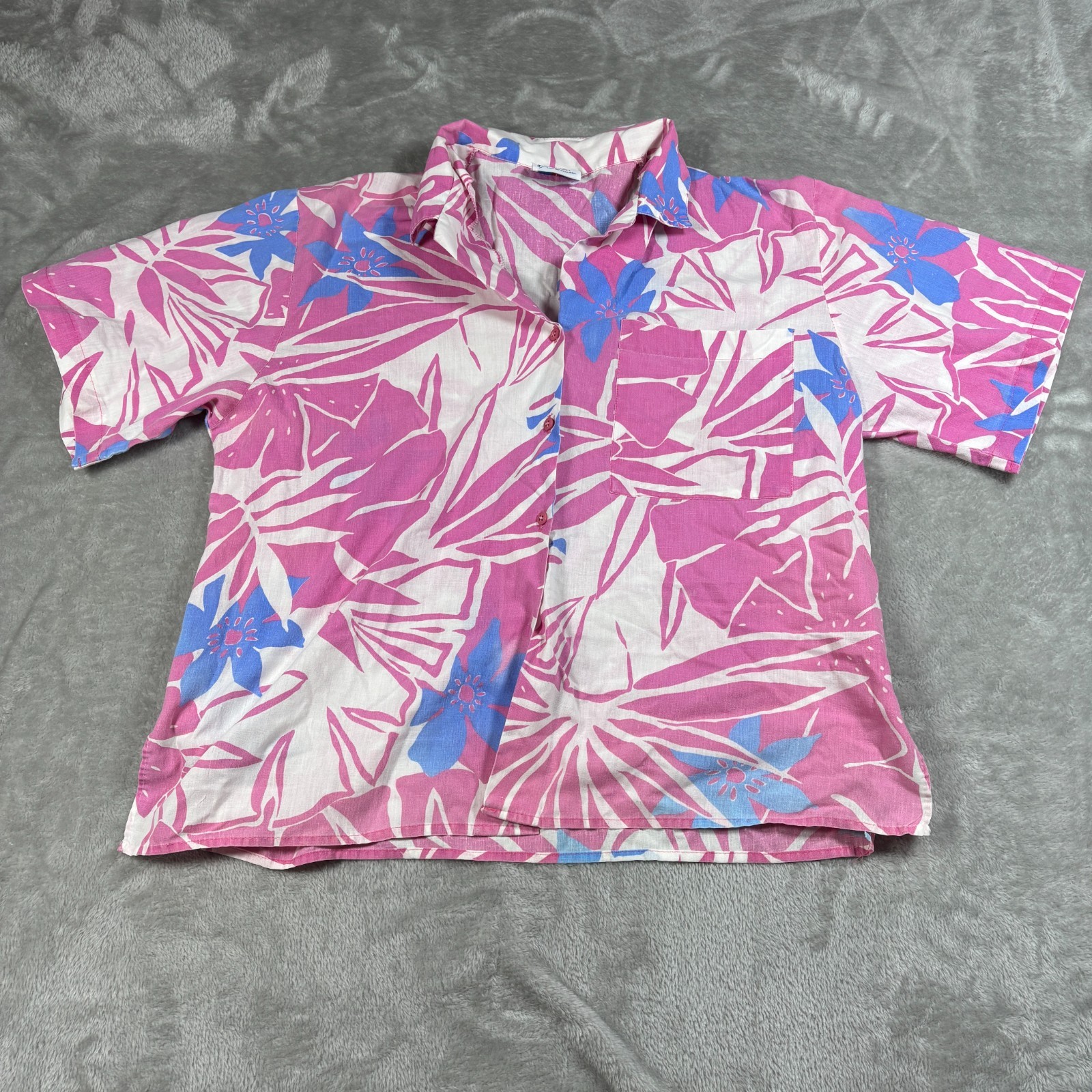 Vintage Levis Bend Over Sport Shirt Womens Large Pink Hawaiian Floral 80s Retro
