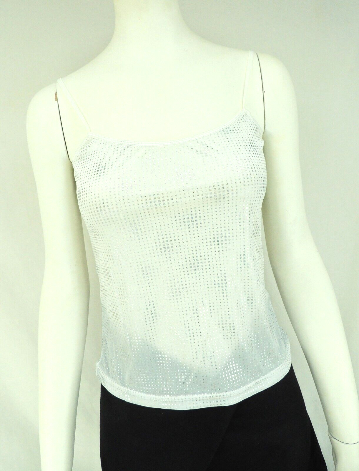 Ladies Vest With Shimmering Metallic Foil Pattern – Medium, White/Silver, BNWT