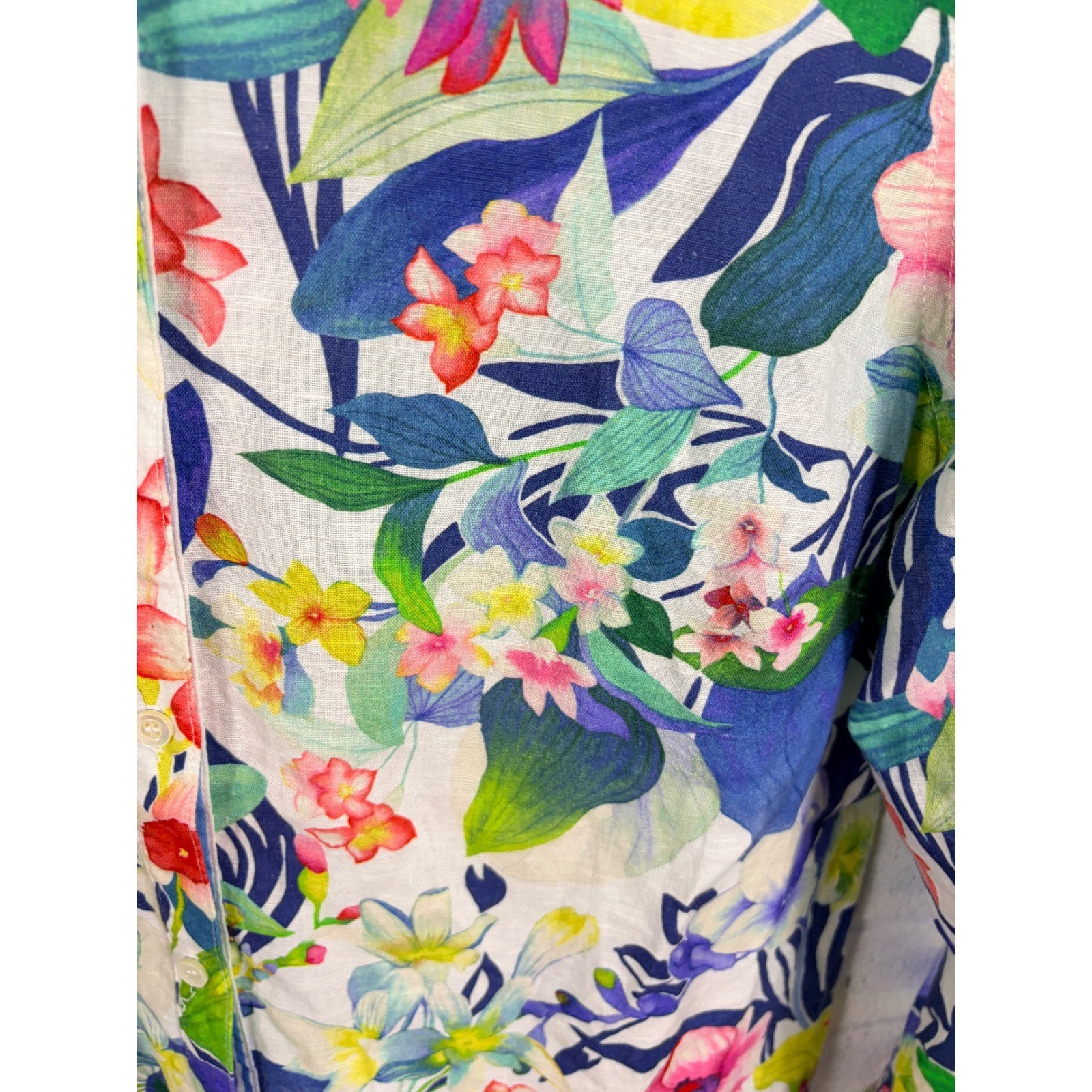 J.McLaughlin Button Down Shirt Womens L Multicolor Floral Linen Cotton Blend